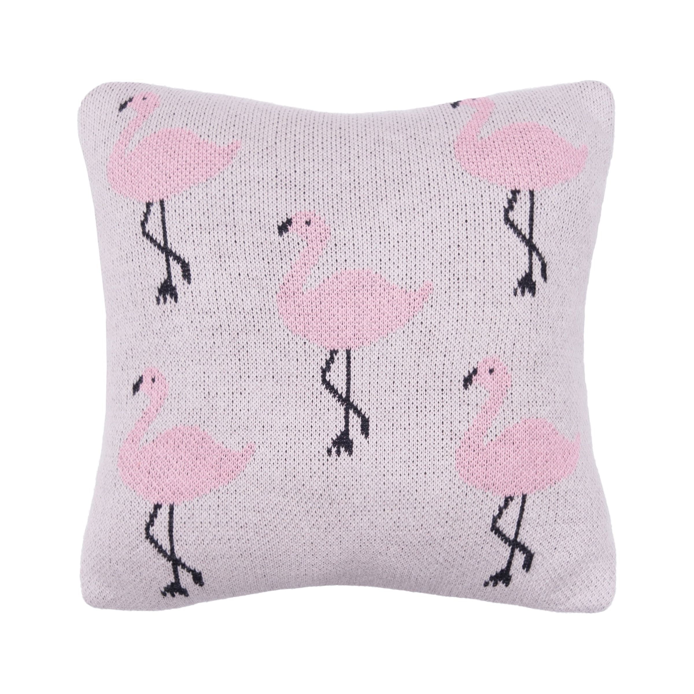Pink Cotton Flamingo Knitted Petite Throw Pillow