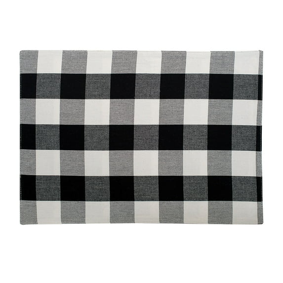 C&F Home Franklin 13'' X 19'' Buffalo Check Gingham Plaid Woven Black and White Cotton Reversible Machine Washable Placemat Single Rectangular Placemat Black White