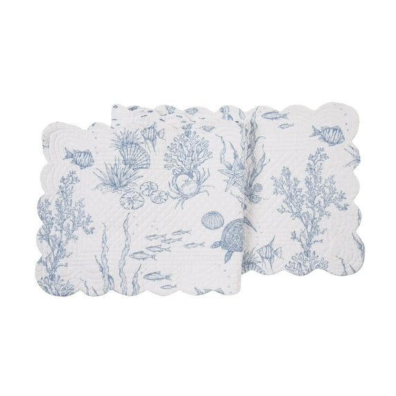 C&F Home Makara Reef Table Runner Elegant Coastal White Blue Ocean Coral Fish Turtles Quilted Pattern Scalloped Edge Tabletop Dining Room Home Decor Decoration For Kitchen Dining Party Farmhouse Table