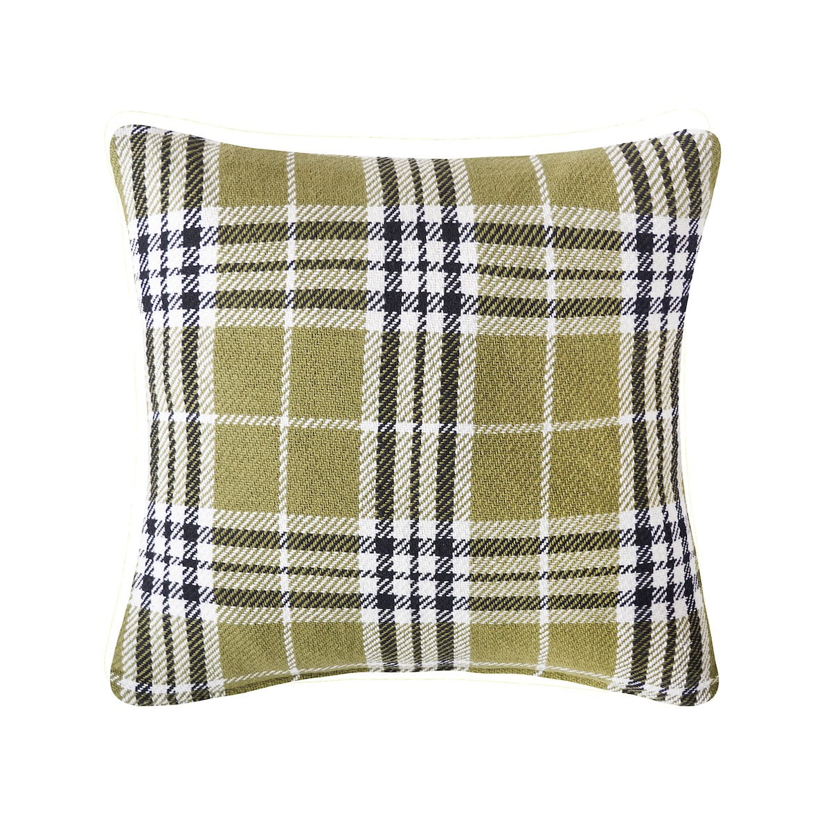 Max Plaid Tarragon Green Cotton Throw Pillow