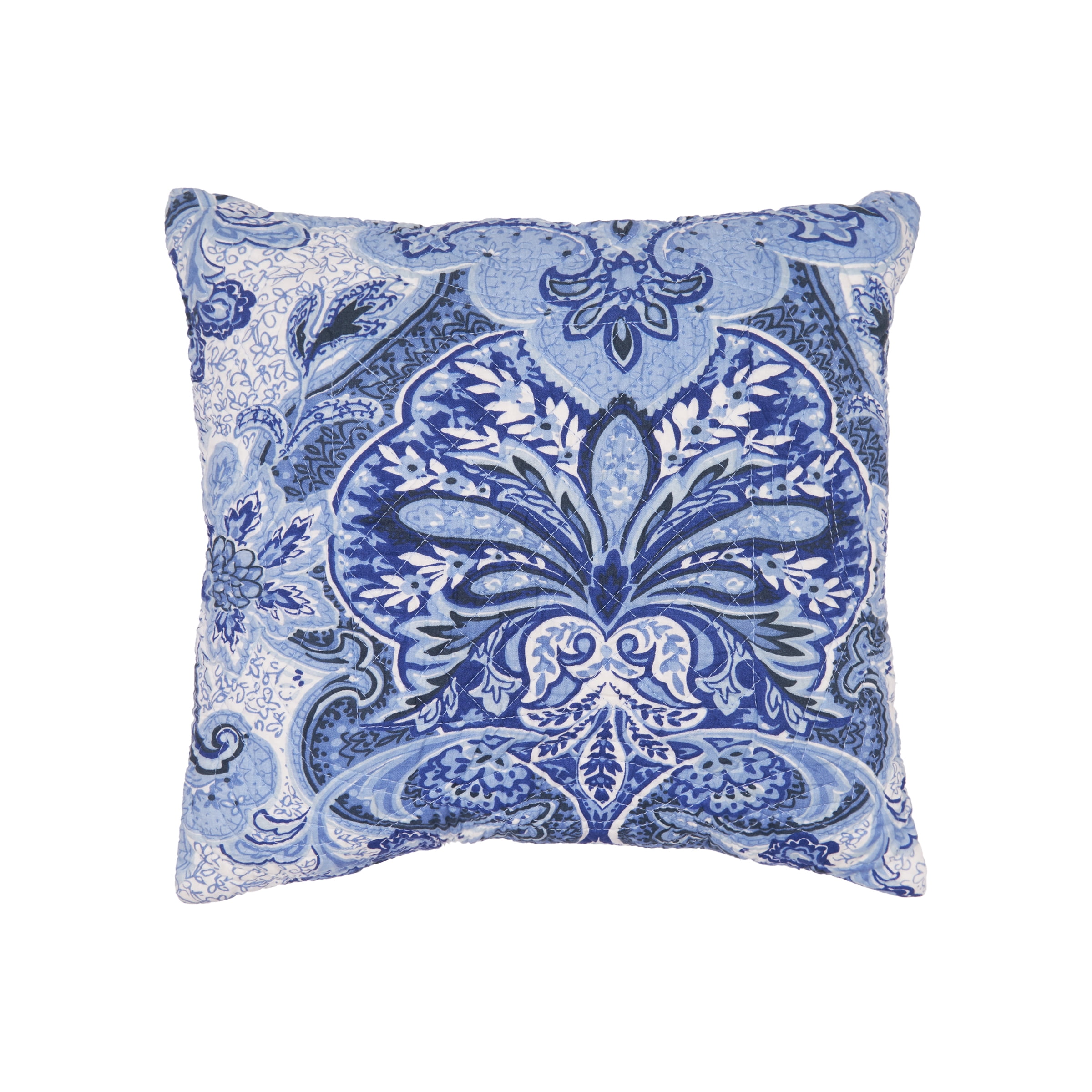 14" Blue and White Paisley Floral Cotton Throw Pillow