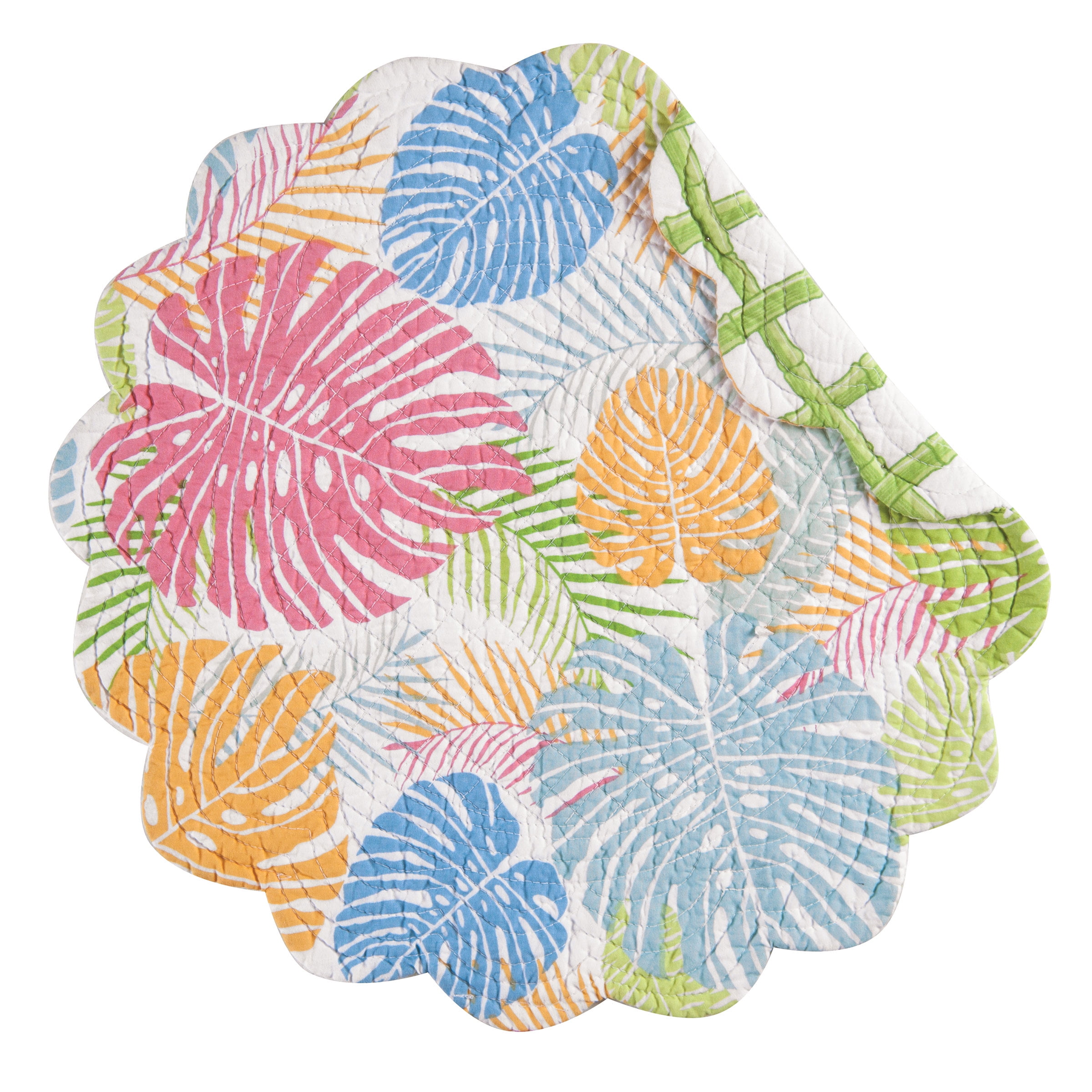 Palm Beach Multicolor Cotton Quilted Round Reversible Placemats Set of 6