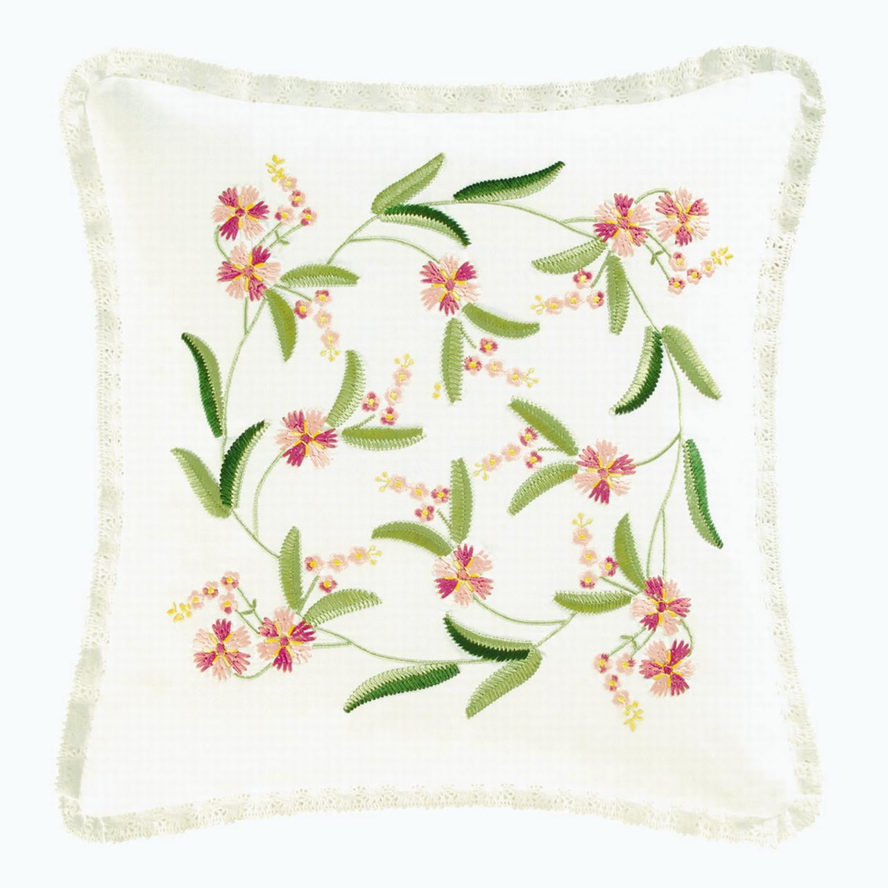 Primavera White Embroidered Floral 14" Throw Pillow