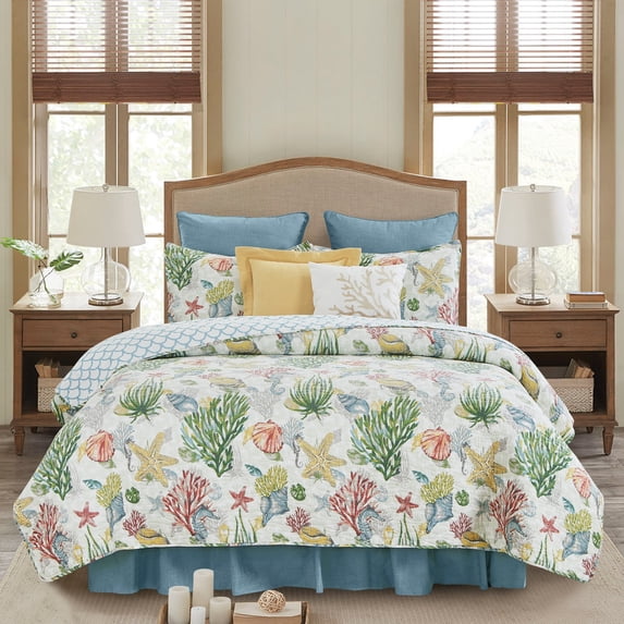 C&F Home Shellwood Sound Full/Queen 3 Piece Quilt Set Summer Beach Ocean Coastal Reversible Machine Washable Lightweight Bedspread Coverlet Full/Queen 3 Piece Set Blue