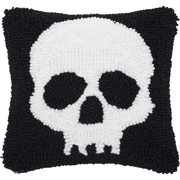 C&F Home Skull Skeleton Hooked Halloween Throw Pillow 8 x 8 Black