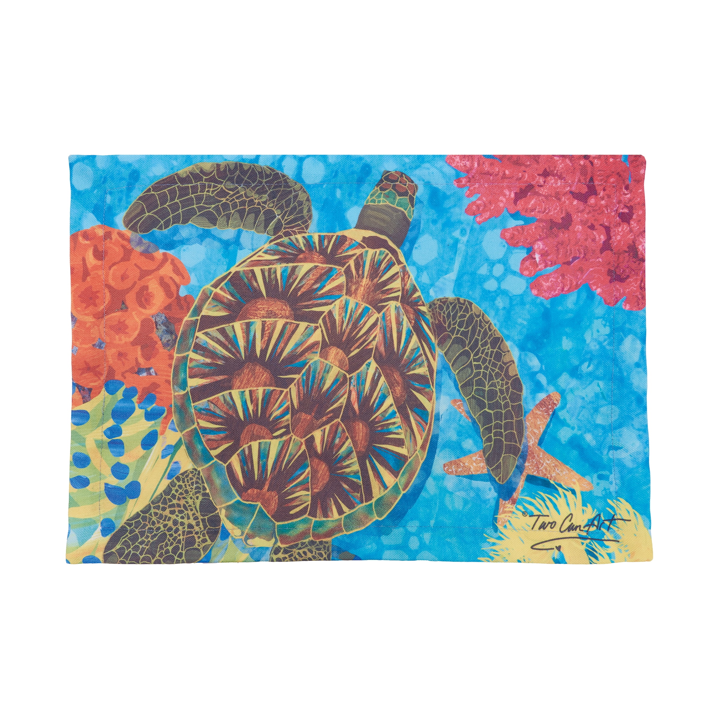Colorful Cotton Turtle Print Reversible Placemats Set of 6
