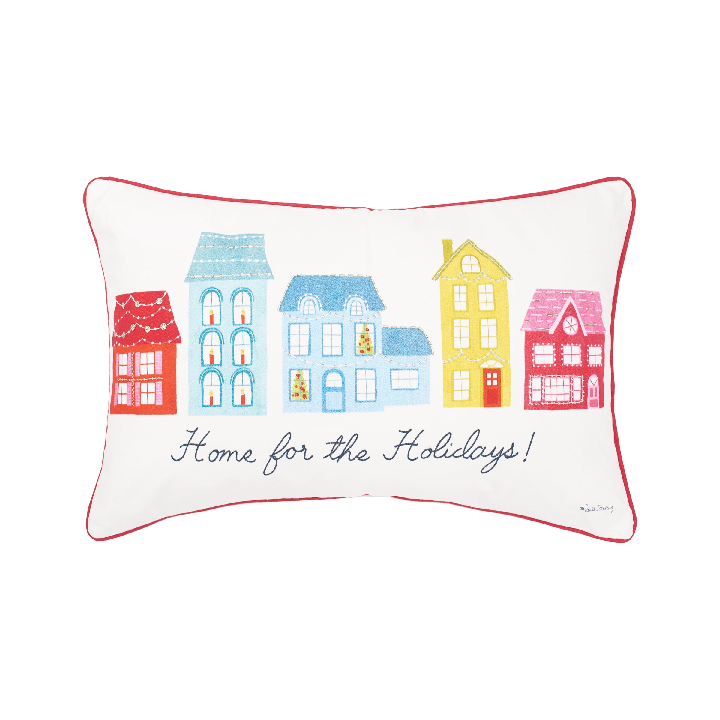 Village Holiday Multicolor Cotton Embellished Throw Pillow