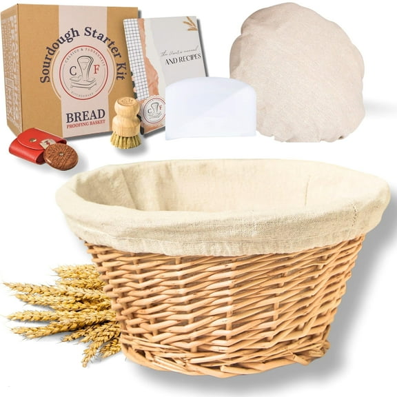 Celsius & Fahrenheit Wicker Banneton Basket - 9" inch Bread Proofing Kit