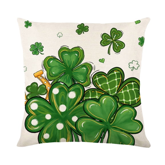 C Festive Shamrock Printed Pillow Cover For St. Patricks Day Home Decor Washable Polyester Cushion Case