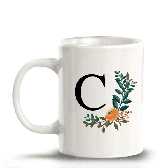 C Floral Pattern 11oz Ceramic Coffee Mug | Initial Personalized Gift