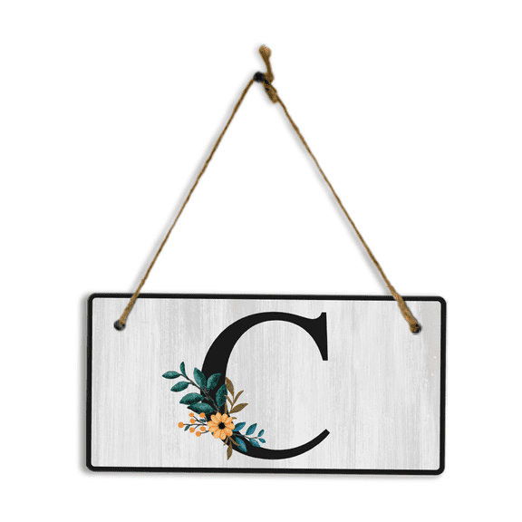 C Flower Decor 5x10 Hanging Wall or Door Sign | Alphabet Letter Room Decoration
