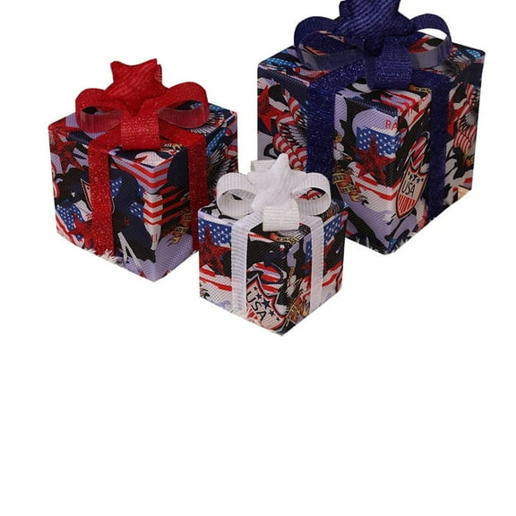 C Foldable Christmas Light Box Set Of 3, Led Gift Box Decor With Remote Control, Outdoor Indoor Party Decoration