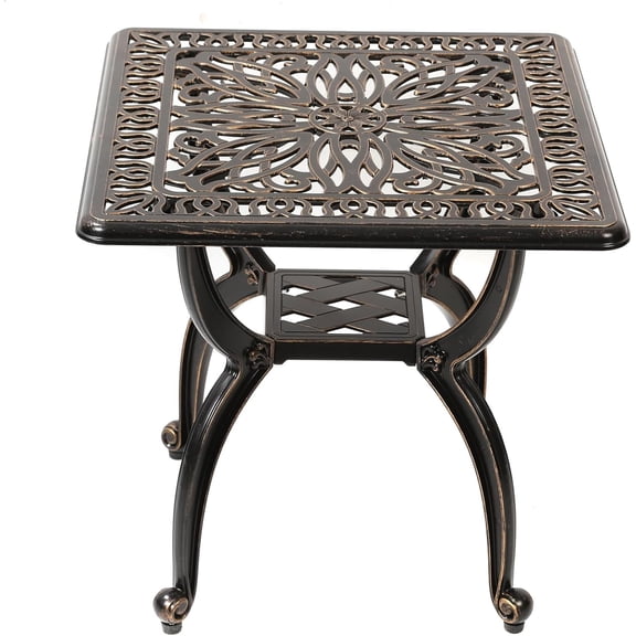 C/G Cast Aluminum Side Table,Decorative Outdoor End Table, Ornate Floral Pattern (Square, Copper)
