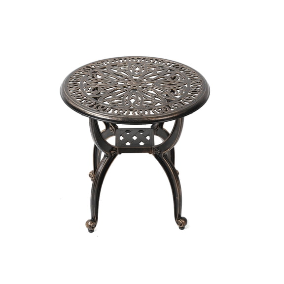 C/G patio casa C/G Cast Aluminum Side Table,Decorative Outdoor End Table, Ornate Floral Pattern (Round, Copper)