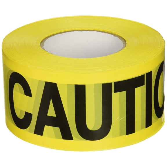 Barricade Tape, Caution, Yellow, 3 in Wide x 1,000 ft Length, Polyethylene, 2 mil