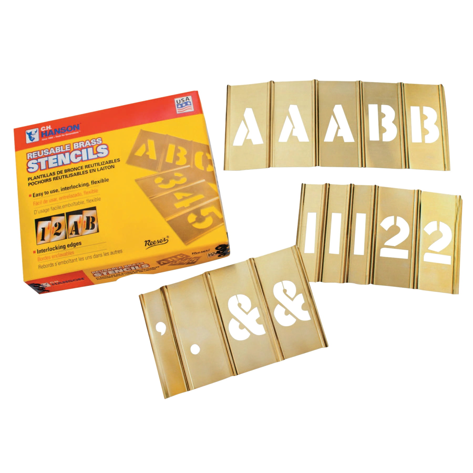 C.H. Hanson Brass Stencil Letter & Number Sets, Brass, 3 in