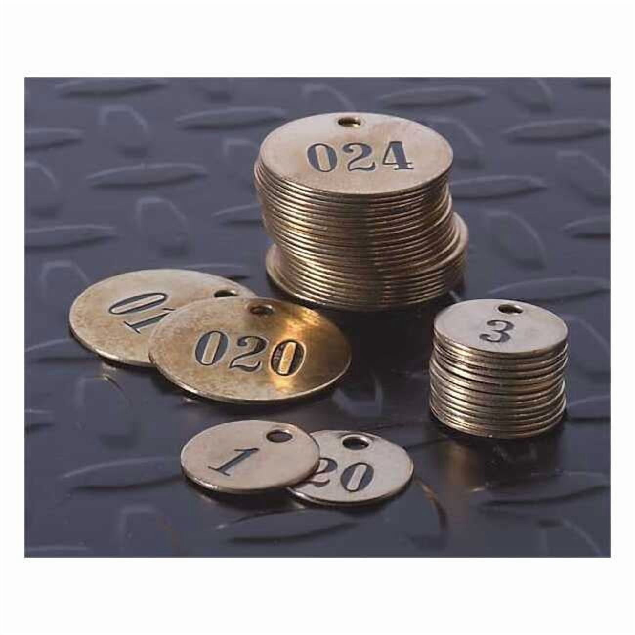 Numbered Tag, Brass, 1 in H x 1 in W, 1 in Dia., Brown, Round, 25 PK 40006