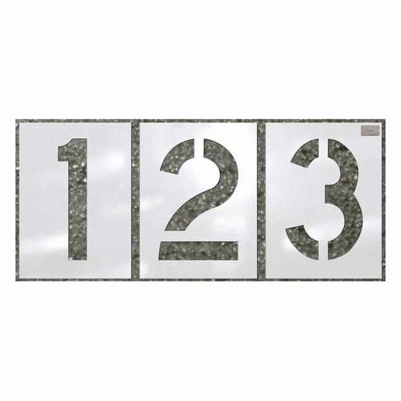 Stencil, Number Set, Number Kit, 8 in Character Height, Highway Gothic Font, Polyethylene, White