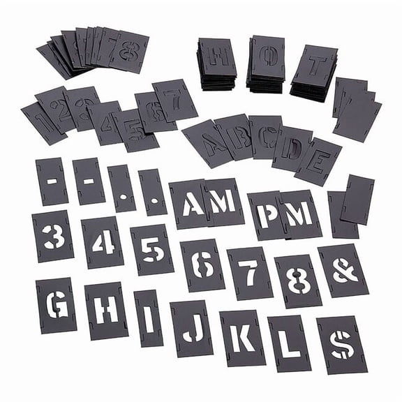 Stencil Kit, Combination Set, Letters and Numbers, 1 in Character Height, Gothic Font, PVC, Black