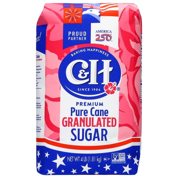 C&H Pure Cane Sugar, 4 lb Bag, Summer Baking, July 4th Desserts, Limited Edition