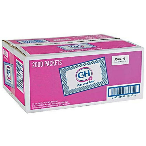C&H Pure Cane NON-GMO Granulated Sugar, 0.10 Ounce (2.83 Gram) Packets - Pack of 2000