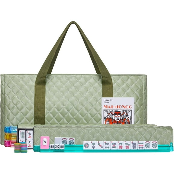 C&H Solutions American Mahjong Set,Mahjong Tiles Set,Green PU Carrying Bag,166 Premium Tiles,4 All-in-One Rack/Pushers,Western Mahjong with English Manual(Ma Jong,Mah-Jongg, Majiang)