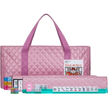C&H Solutions American Mahjong Set,Mahjong Tiles Set,Pink PU Carrying Bag,166 Premium Tiles,4 All-in-One Rack/Pushers,Western Mahjong with English Manual(Ma Jong,Mah-Jongg, Majiang)