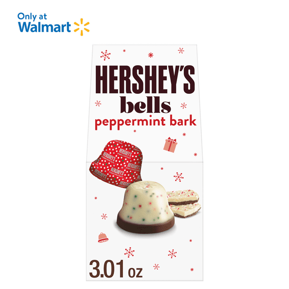 Hershey's Peppermint Bark Bells Christmas Holiday Candy Stocking Stuffers, Gift Box 3.01 oz
