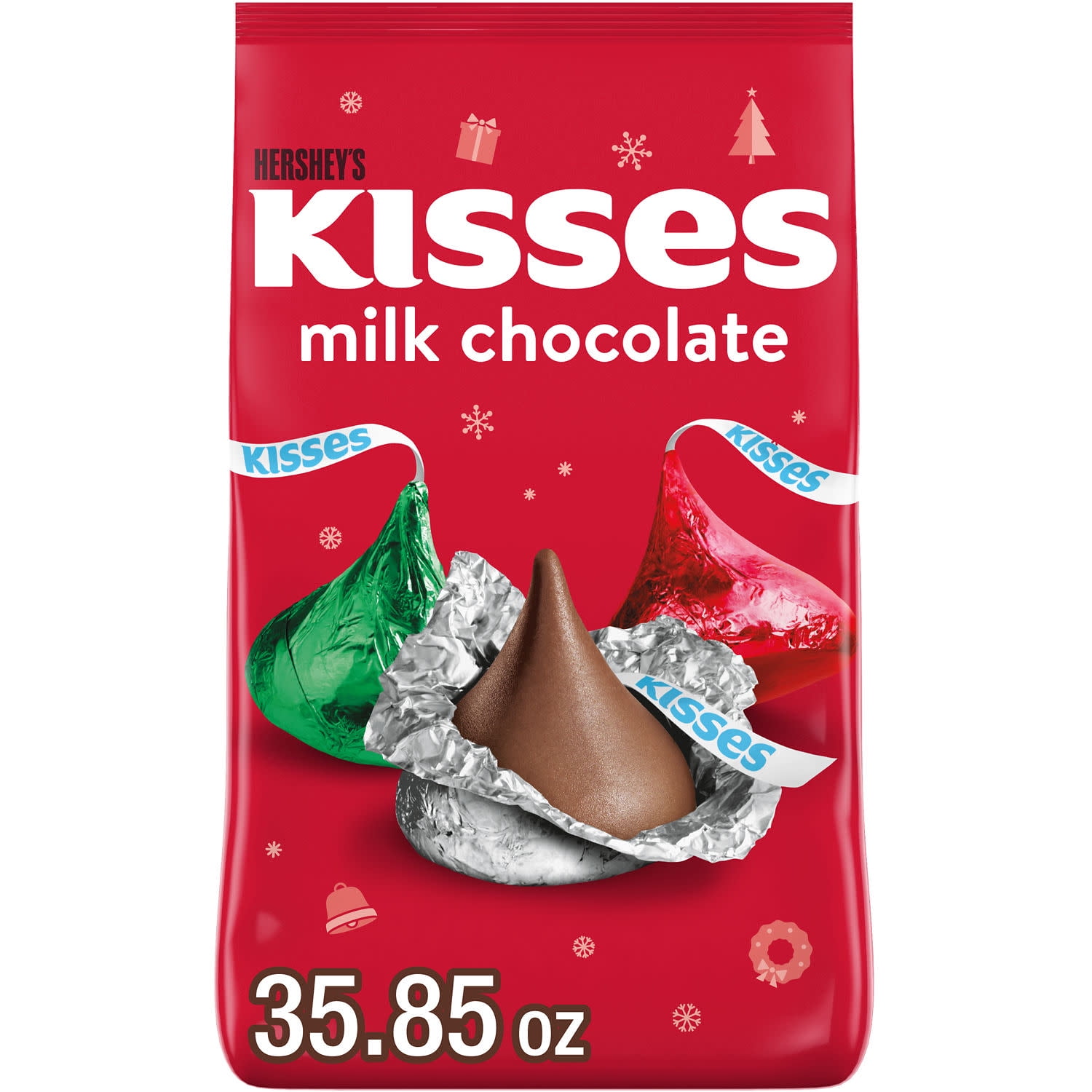 Hershey's Kisses Milk Chocolate Christmas Candy, Bulk Bag 35.85 oz