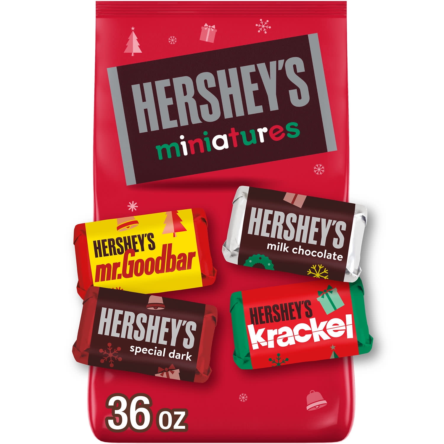 Hershey's Miniatures Assorted Chocolate Christmas Candy, Bulk Bag 36 oz