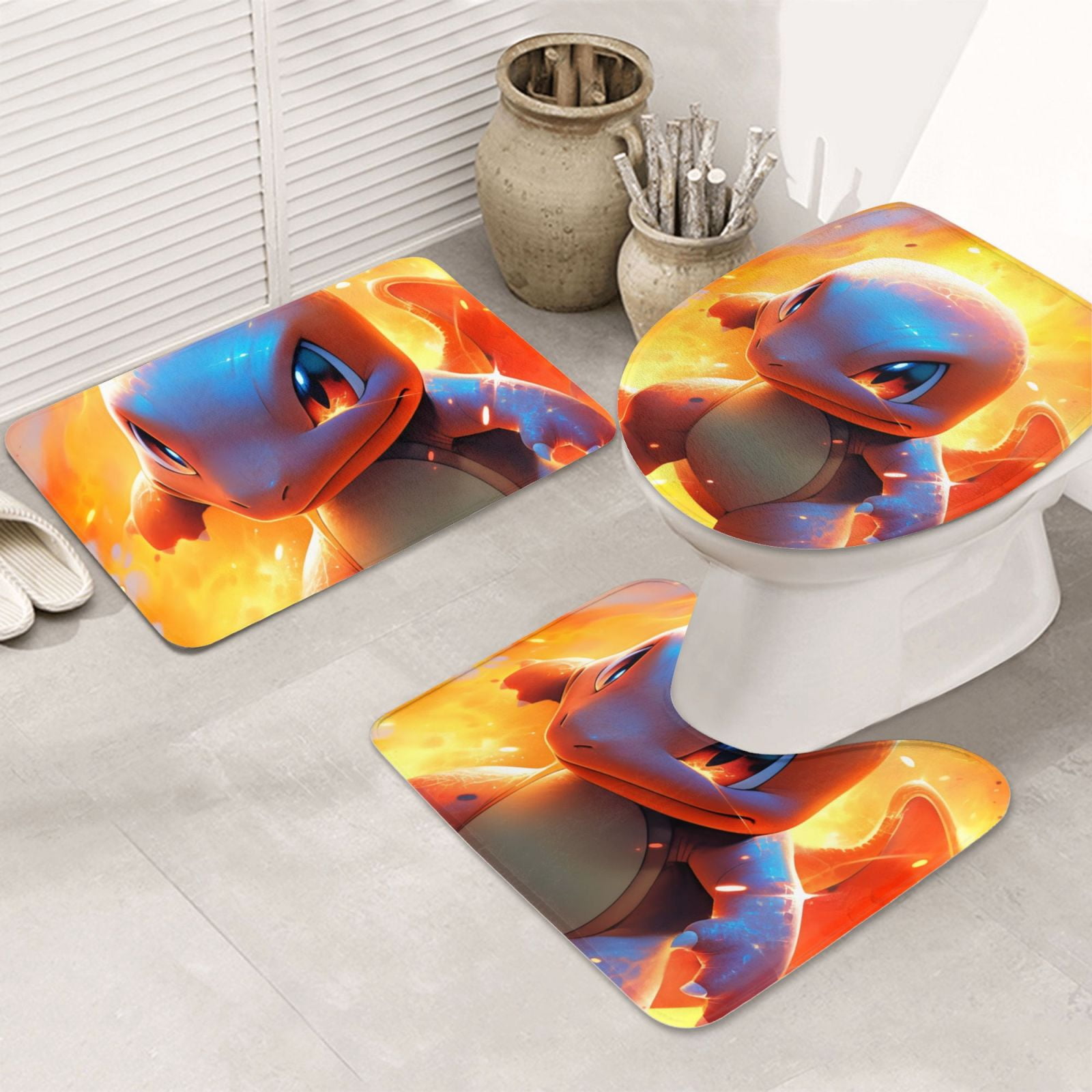 C-Harmander 3 Piece Bathroom Rug Set Includes Bathroom Rug, Contoured ...