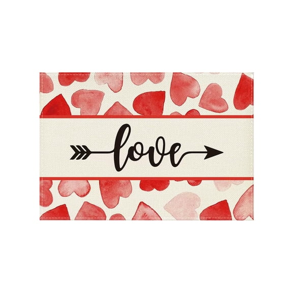C Style C Linen Placemat With Heart And Letter Print For Dining Table Holiday Party Insulated Heat Resistant Table Mat 11.81X17.72Inch