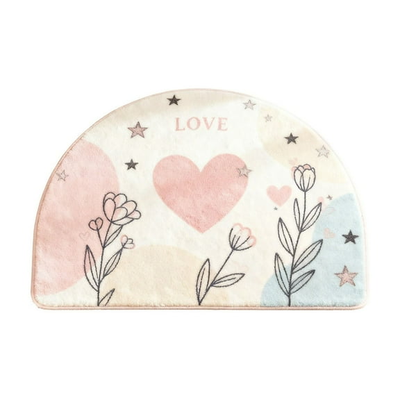 C Holiday Semicircle Doormat For Valentines Day Non Slip And Absorbent Polyester Mat For Kitchen Bathroom Entrance Washable Floor Decor 15.7 X 23.6 Inch