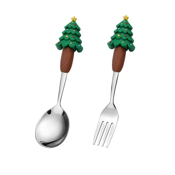 C Holiday Spoon And Fork Set Stainless Steel Utensils With Doll Handle, 2-Piece Set For Dessert And Christmas Celebration, 6.89X1.57In 0.15Lb