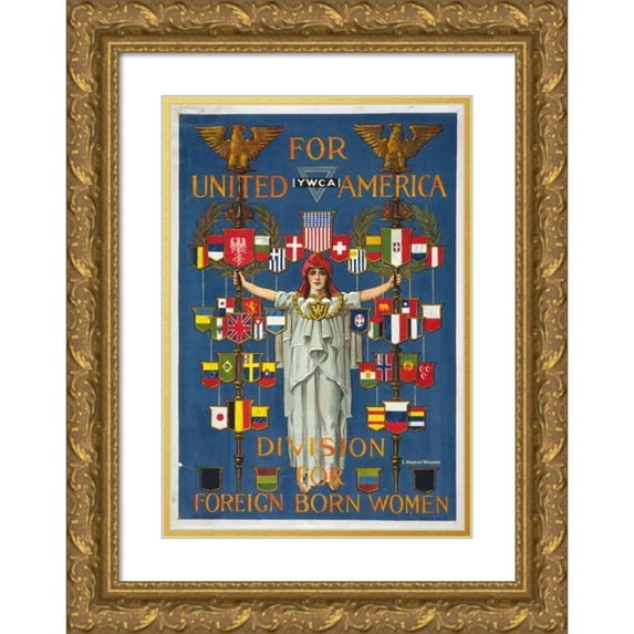 C. Howard Walker 14x18 Gold Ornate Wood Frame and Double Matted Museum Art Print Titled - For United America, Ywca Division for Foreign Born Women (1919)