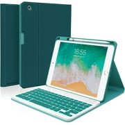 C INVERTER Keyboard case for iPad 9.7 Inch Air 2, iPad 5th/iPad 6th Generation (2017/2018) Case with Keyboard Detachable, 7 Color Wireless Backlit Keyboard, Smart Folio Cover with Pencil Holder(Teal)