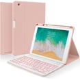 thumbnail image 1 of C INVERTER Keyboard case for iPad 9.7 Inch Air 2, iPad 5th/iPad 6th Generation (2017/2018) Case with Keyboard Detachable,7 Color Wireless Backlit Keyboard,Smart Folio Cover with Pencil Holder(Pink), 1 of 11