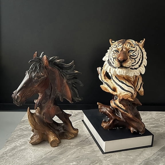 C Imitation Root Animal Head Statue, Retro Sculpture,Artificial Resin Ornaments,Suitable for Office and Decoration Gifts