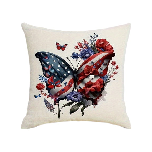 C Independence Day Pillow Cover C 18X18In Patriotic Star Stripe Linen Cushion Case Single