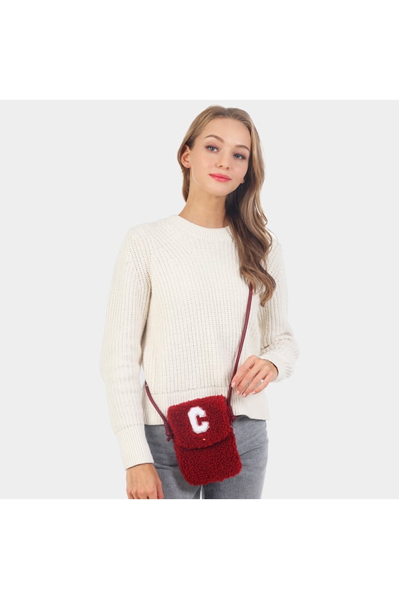 C Initial Monogram Sherpa Crossbody Cellphone Bag