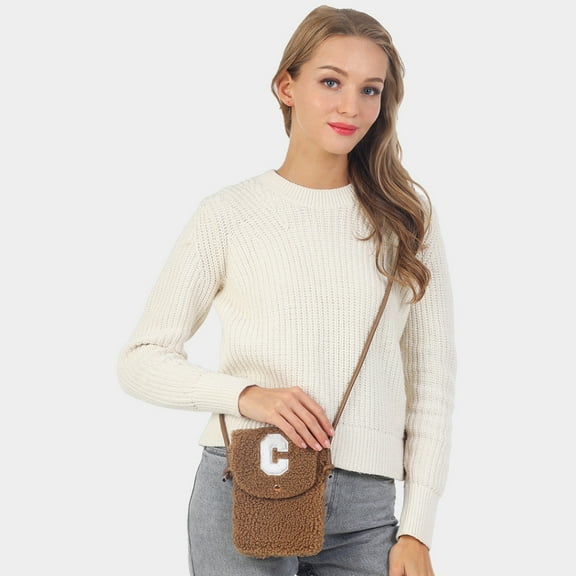 C Initial Monogram Sherpa Crossbody Cellphone Bag