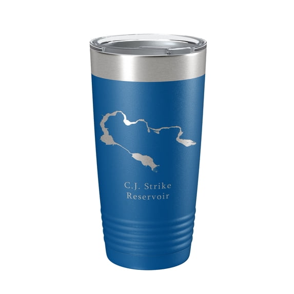 C. J. Strike Reservoir Tumbler Lake Map Travel Mug Insulated Laser Engraved Coffee Cup Snake River Boise Idaho 20 oz Royal Blue