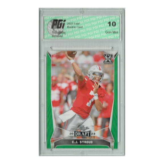 C.J. Stroud 2023 Leaf Football #43 Green SP Ohio State Rookie Card PGI 10