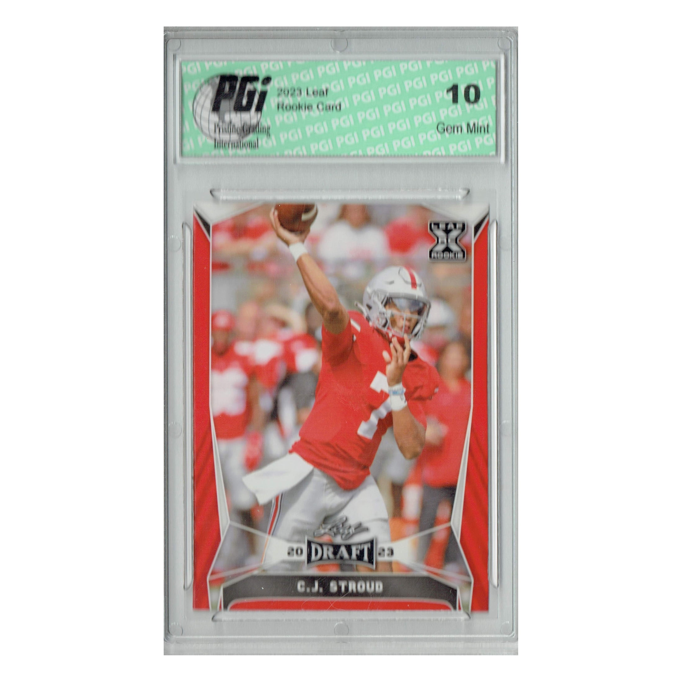 C.J. Stroud 2023 Leaf Football #43 Red SP Ohio State Rookie Card PGI 10