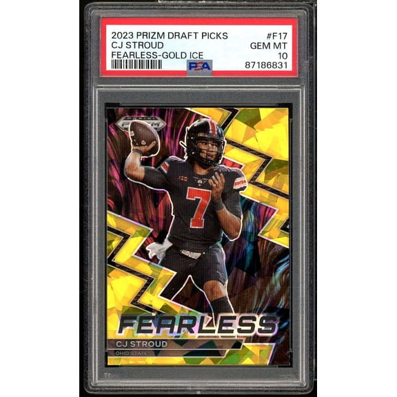 C.J. Stroud Rookie Card 2023 Prizm DP Fearless Gold Ice #F17 PSA 10