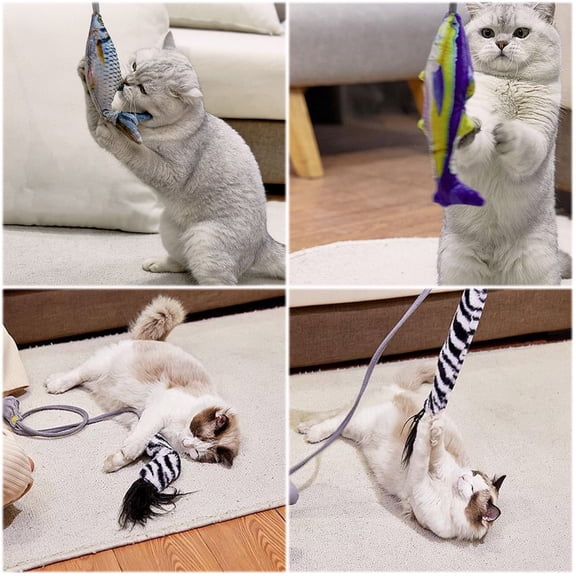 C Kitten Plaything Funny Stick Simulation Fish Toy Vibrates Like Real Fish Encourages Active Hunting Play For Indoor Cats