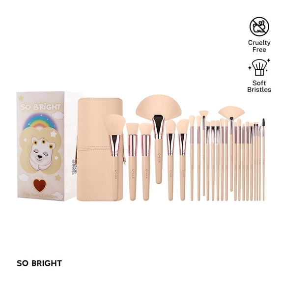 C-LUX Hugs and Kisses 24-Piece Makeup Brush Set with Travel Case, Cute Bear Collection, Soft Synthetic Bristles for Face, Eyes & Blending