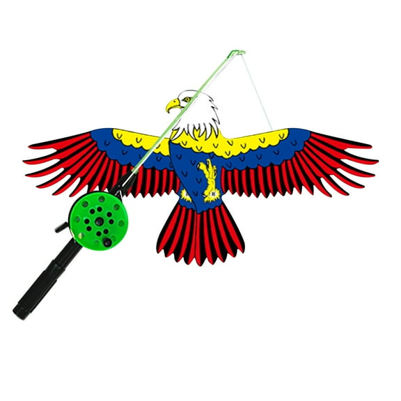 C Large Fishing Rod Kite Toy For Kids Outdoor Parent Child Interactive Play 30Cm Dynamic Flying Kite With 30M Line Eagle Design Easy To Fly
