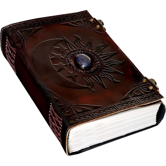 C Leather Sun and Moon Embossed with Beautiful Blue Stone Journal Diary Notebook, Planner, Organizer, Sketchbook, Blank Book Journal (Sun and Moon)