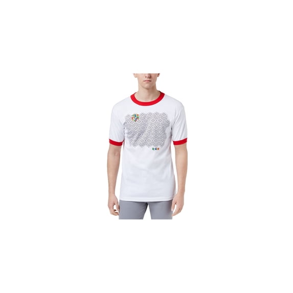 C-Life Mens Rubik'S Cube Ringer Graphic T-Shirt, White, XX-Large